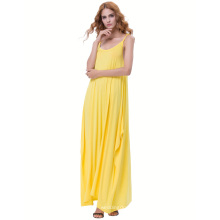 Kate Kasin Womens Casual Loose Spaghetti Straps Yellow Boho Harem Dress KK000712-2